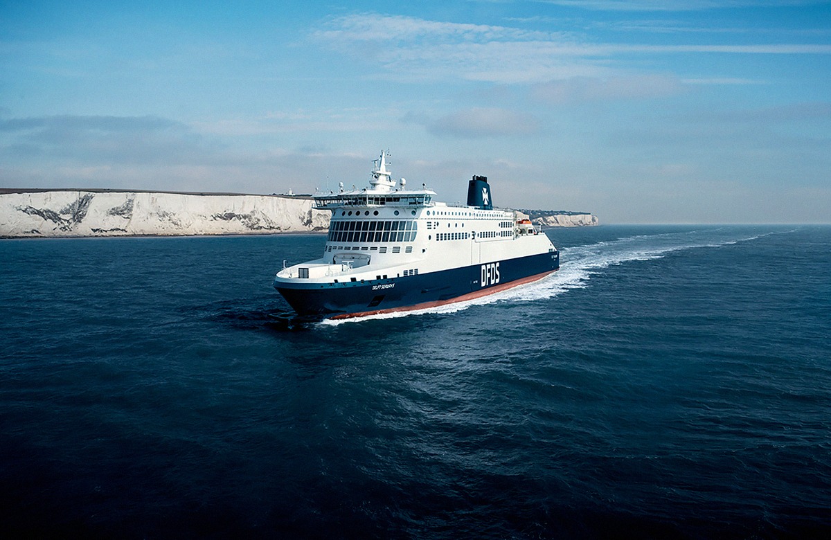 The DFDS ferry Delft Seaways off Dover on the Dunkirk - Dover route.