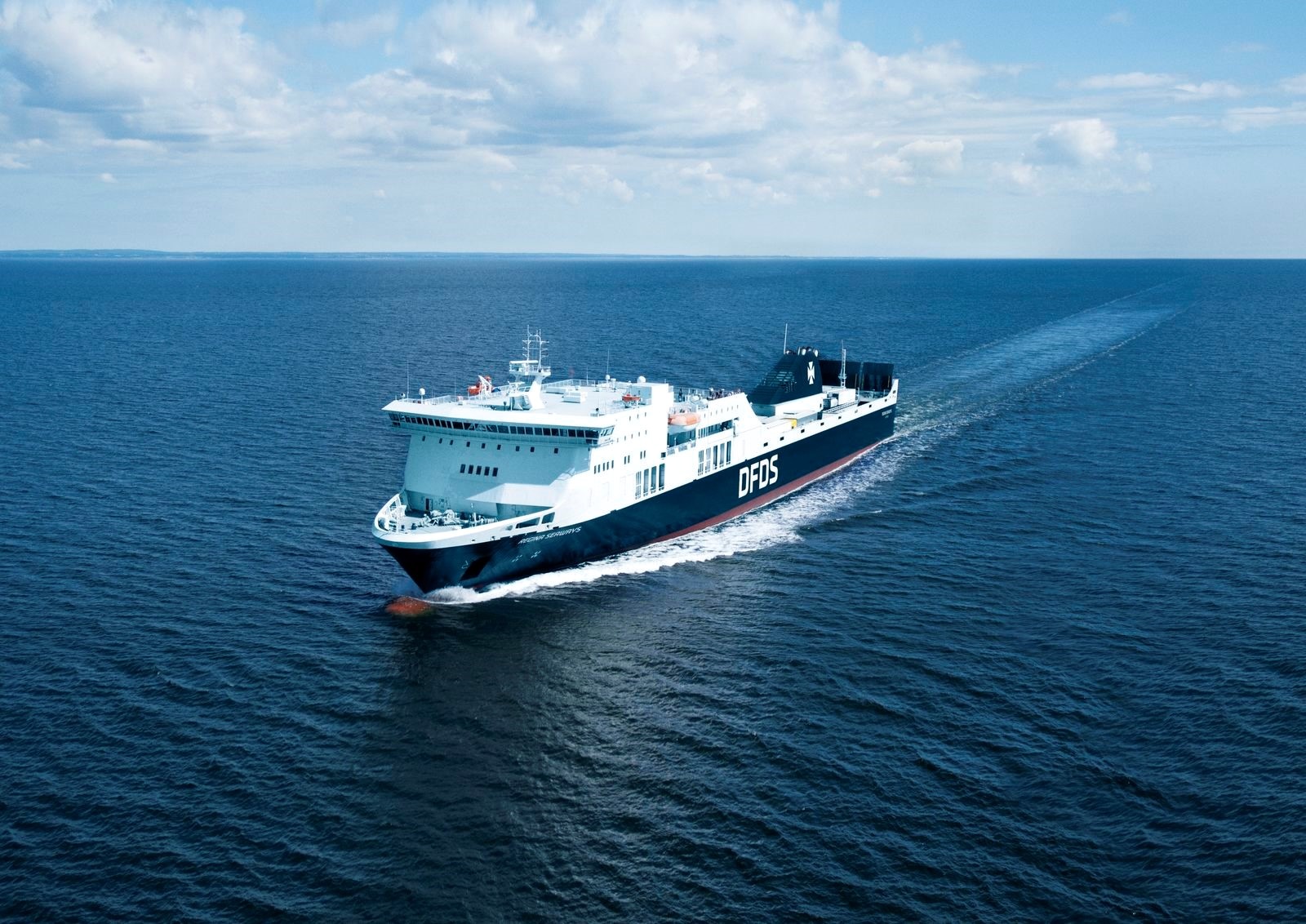 A DFDS RoPax ferry crossing between Dunkirk and Rosslare