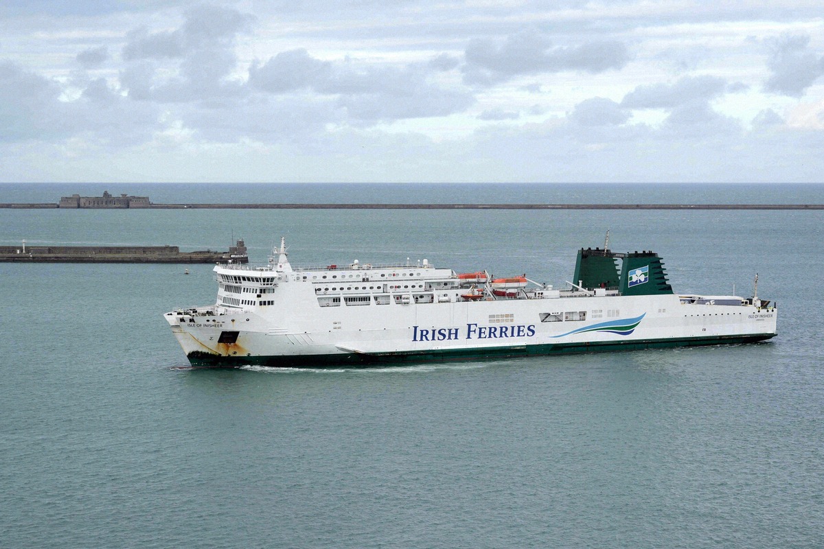 Irish Ferries ship leaving the port of Cherbourg